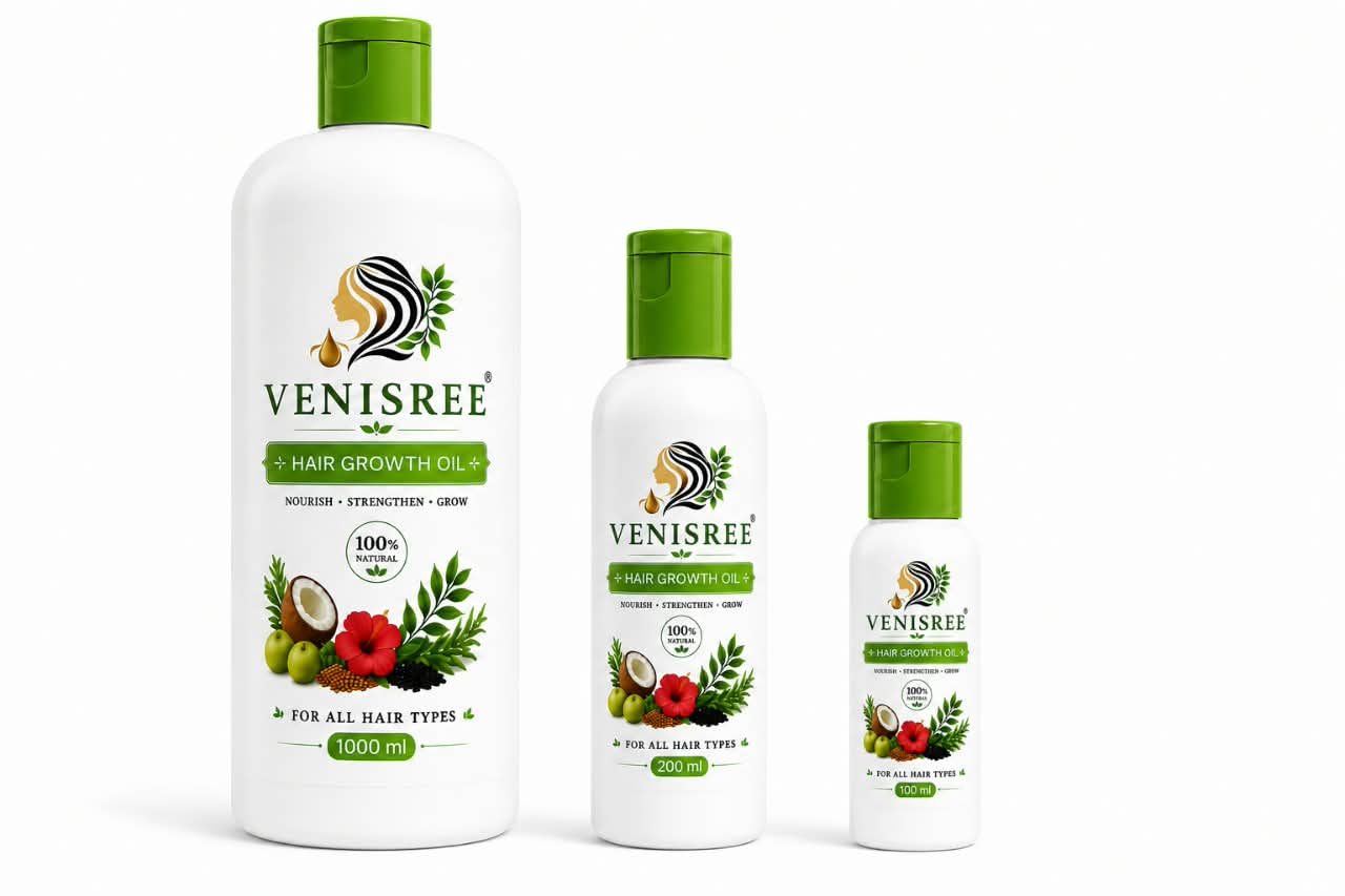 Venisree® Hair Growth Oil in 1000 ml, 200 ml and 100 ml bottles